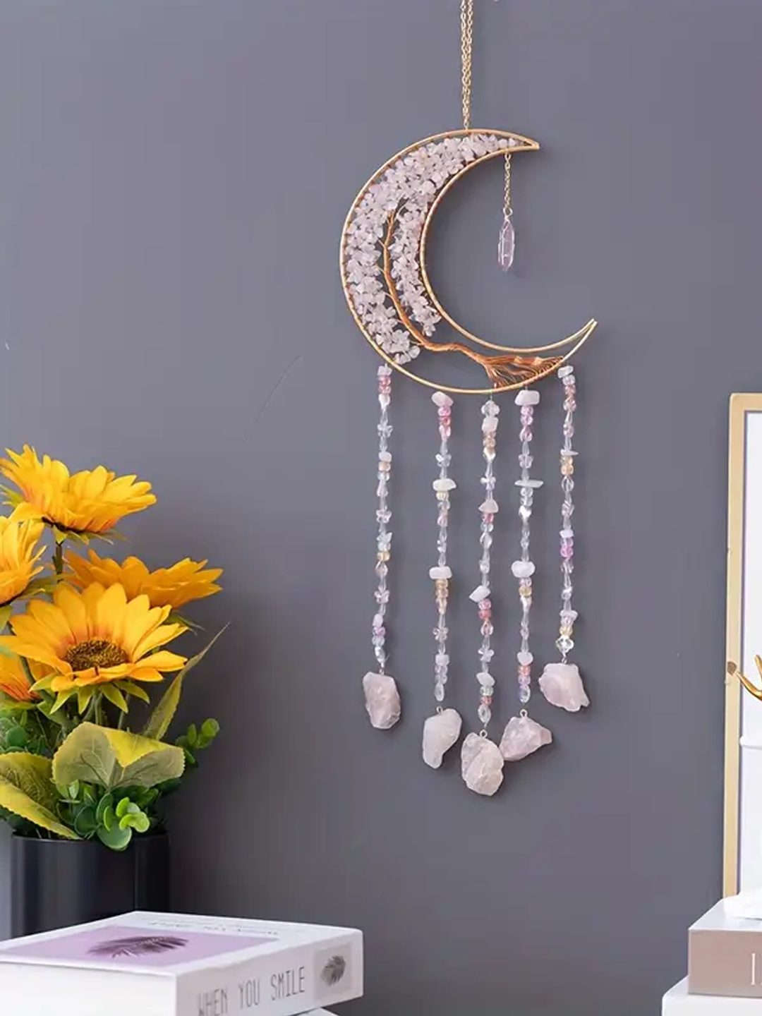 Rose Quartz Moon Dream Catcher / Sun Catcher