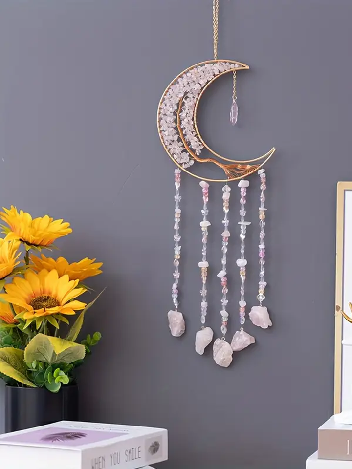 Rose Quartz Moon Dream Catcher / Sun Catcher