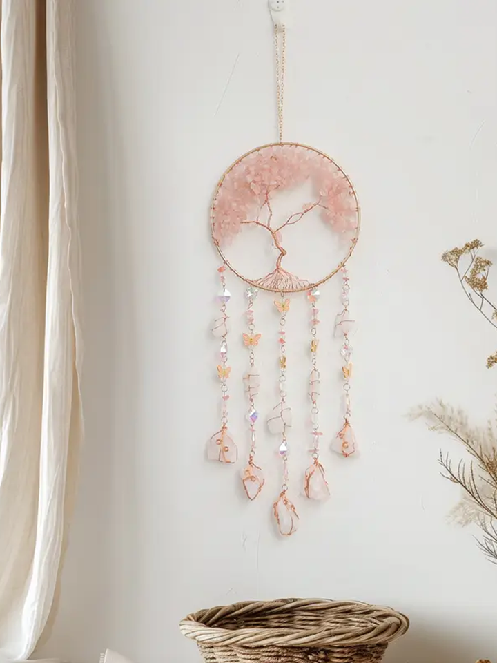 Rose Quartz with Butterflies Dreamcatcher Sun catcher