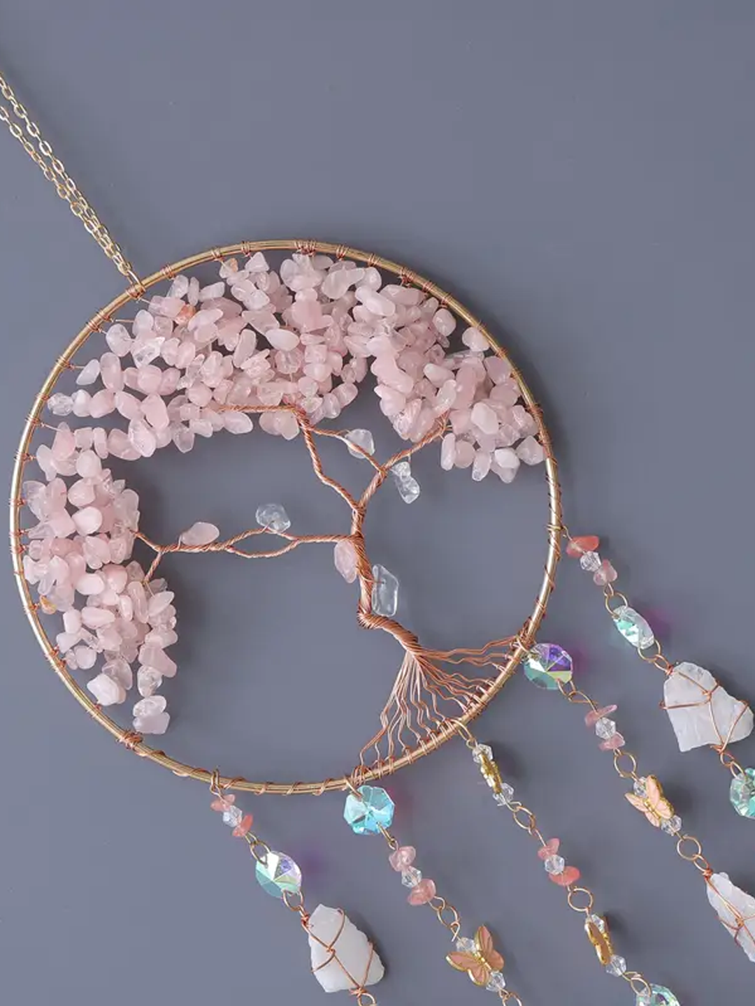 Rose Quartz with Butterflies Dreamcatcher Sun catcher