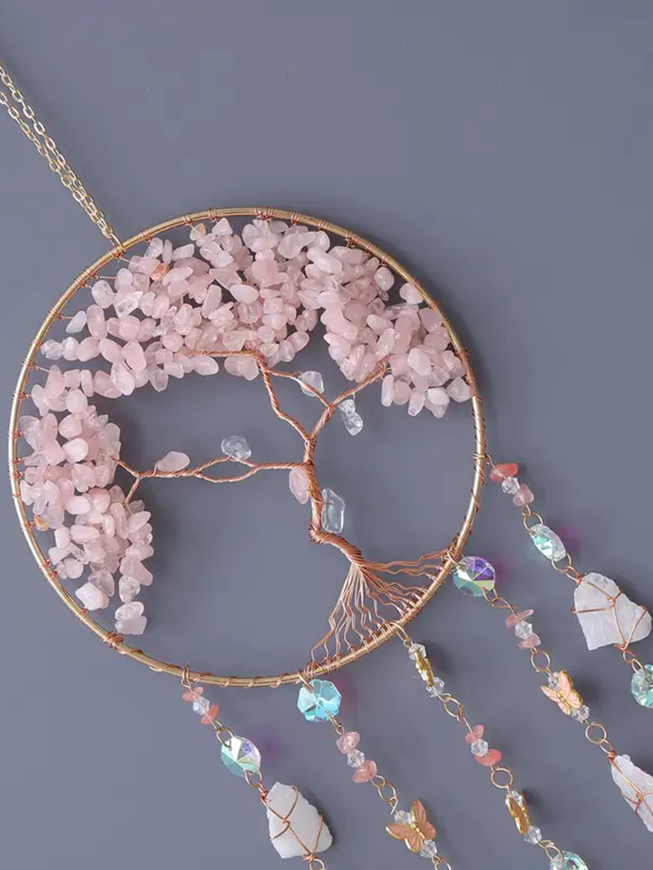 Rose Quartz with Butterflies Dreamcatcher Sun catcher