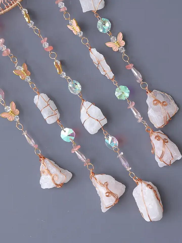 Rose Quartz with Butterflies Dreamcatcher Sun catcher