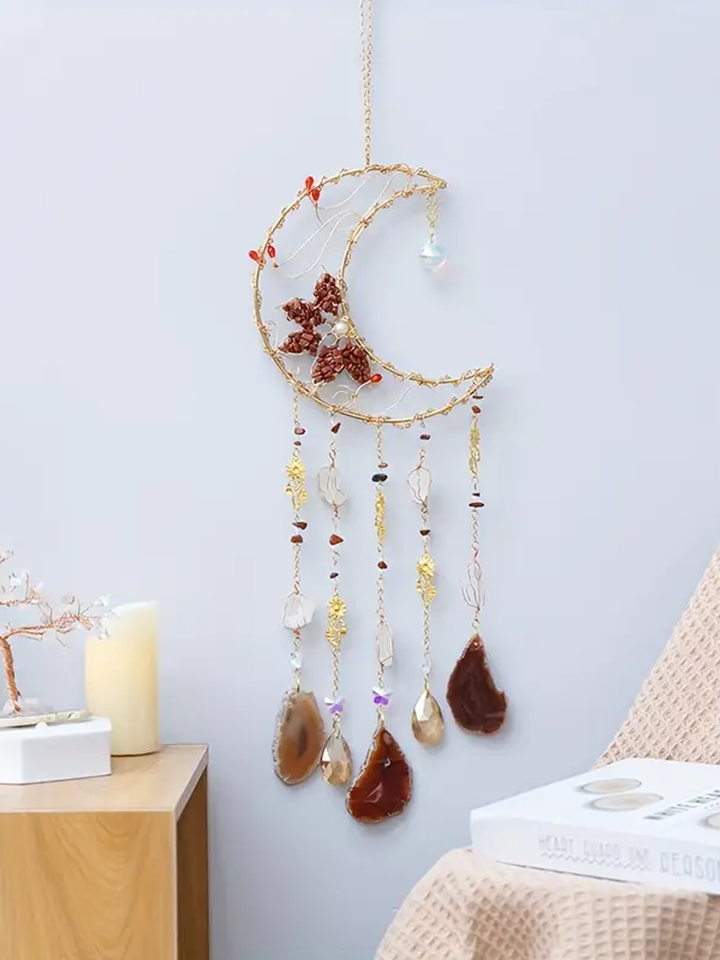 Red Jasper Moon with Carnelian & Milky Quartz Sun Catcher