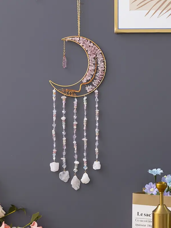 Rose Quartz Moon Dream Catcher / Sun Catcher