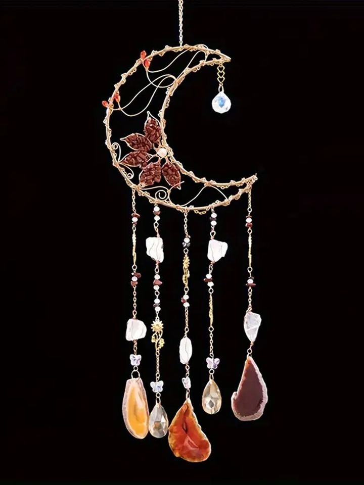 Red Jasper Moon with Carnelian & Milky Quartz Sun Catcher