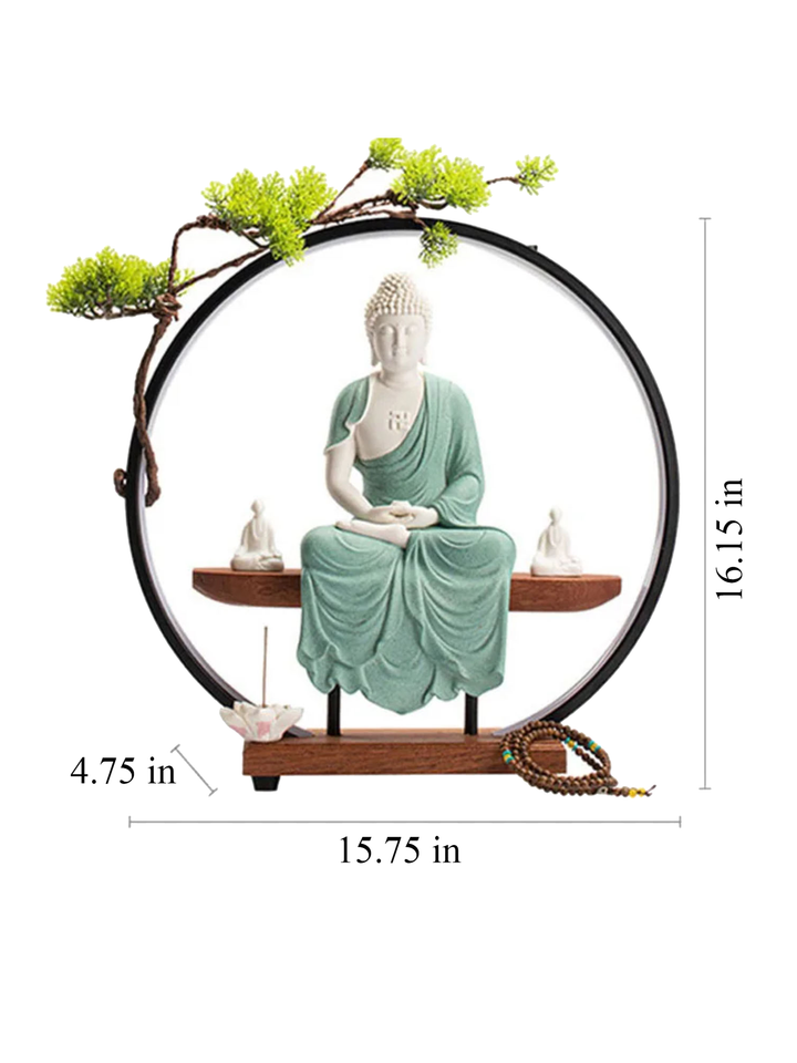 Buddha Statue Ceramic Waterfall Incense Burner with LED Light
