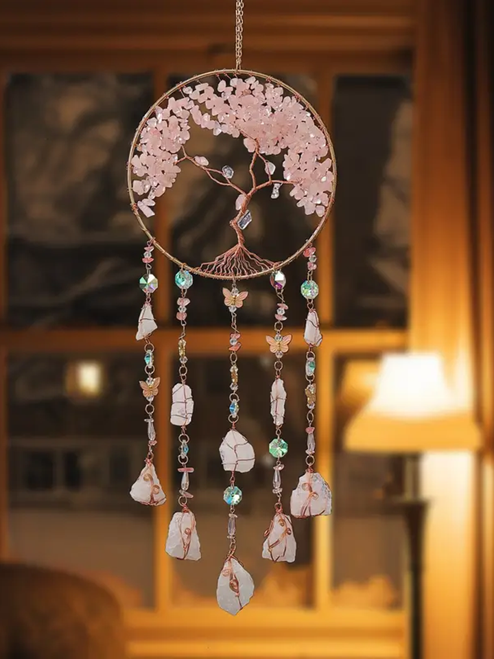 Rose Quartz with Butterflies Dreamcatcher Sun catcher