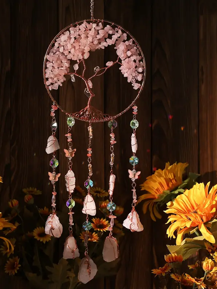 Rose Quartz with Butterflies Dreamcatcher Sun catcher