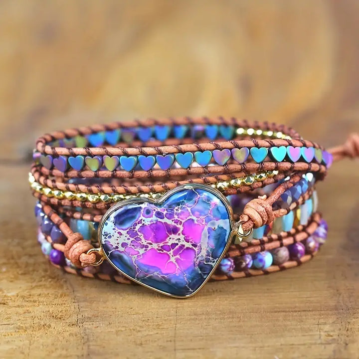 Heart of Harmony Variscite 5-Layer Leather Wrap Bracelet