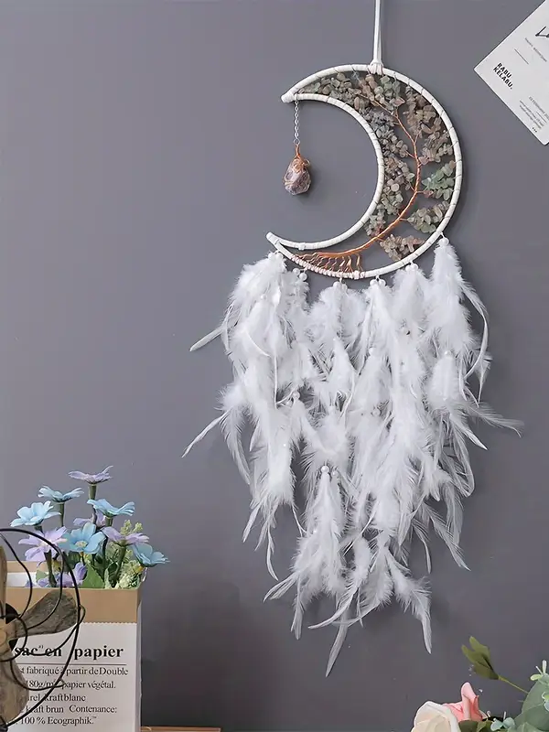 Moonlit Serenity Fluorite & White Feather Dream Catcher