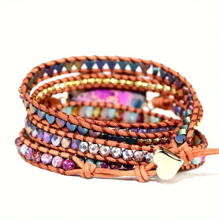 Heart of Harmony Variscite 5-Layer Leather Wrap Bracelet