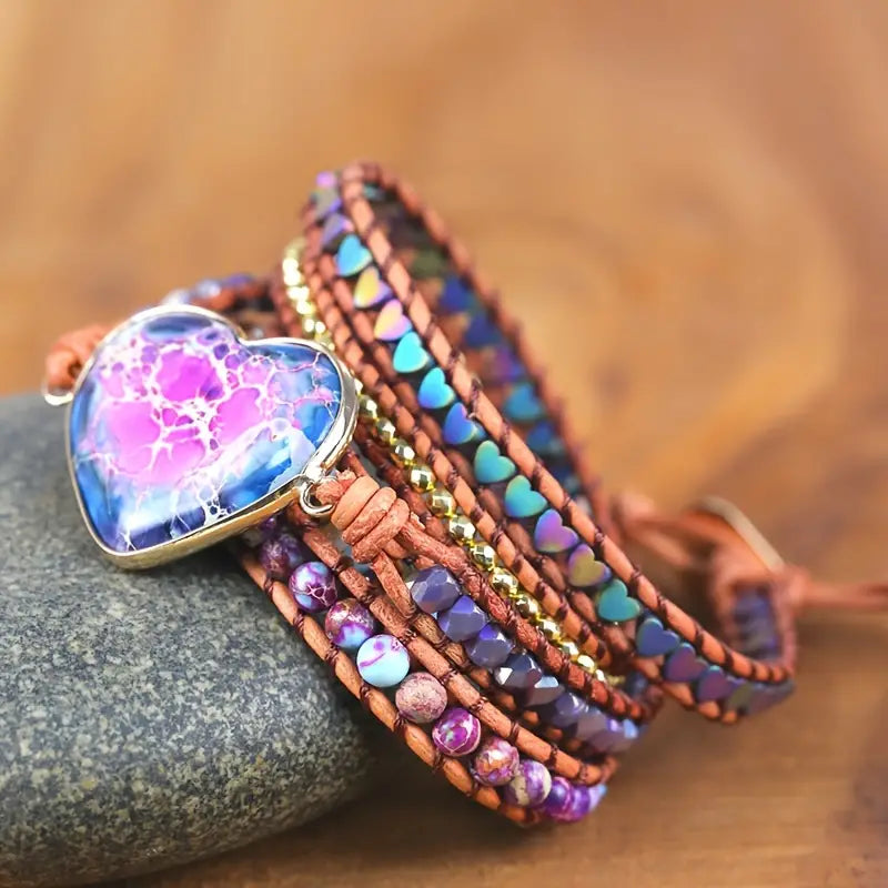 Heart of Harmony Variscite 5-Layer Leather Wrap Bracelet