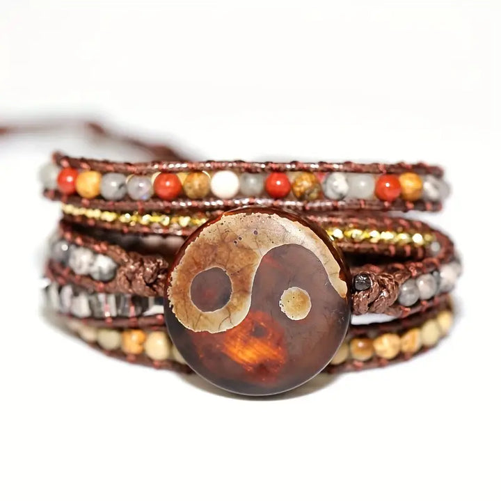 Vintage-Inspired Yin Yang Agate Beaded 5-Layer Wrap Around Bracelet