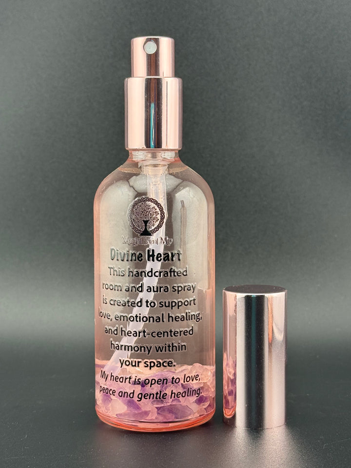 Divine Heart Room & Aura Spray by Magnificent Me for self-love, emotional healing, and heart-centered harmony.