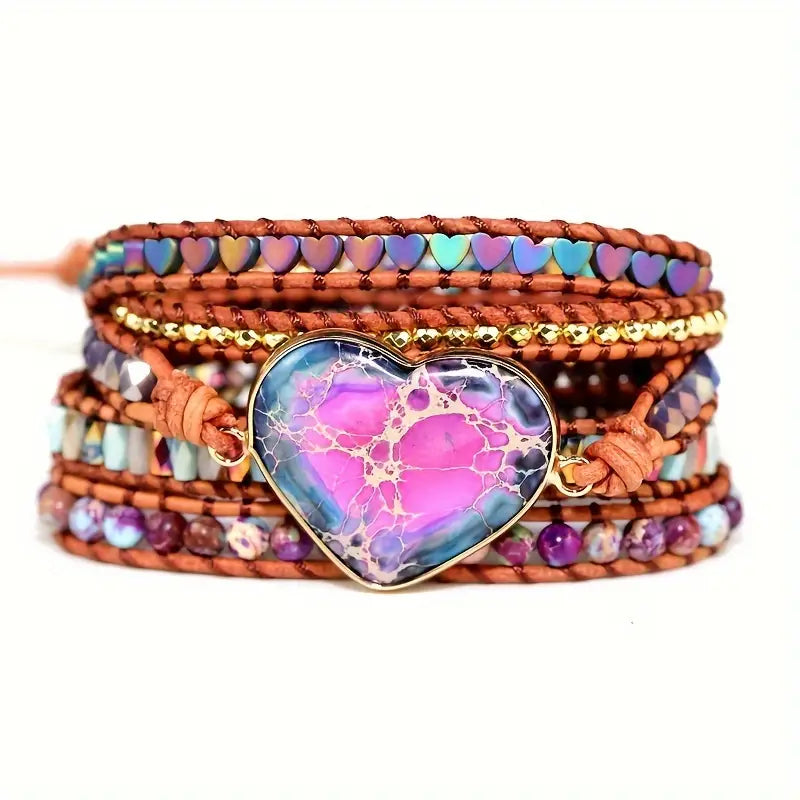 Heart of Harmony Variscite 5-Layer Leather Wrap Bracelet