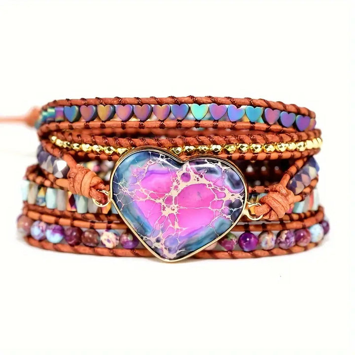 Heart of Harmony Variscite 5-Layer Leather Wrap Bracelet