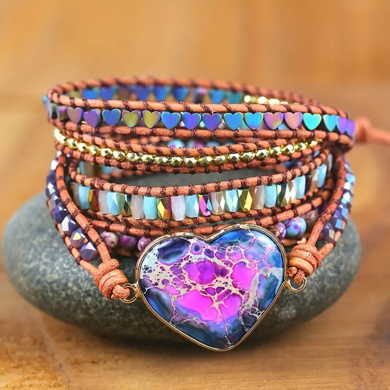 Heart of Harmony Variscite 5-Layer Leather Wrap Bracelet