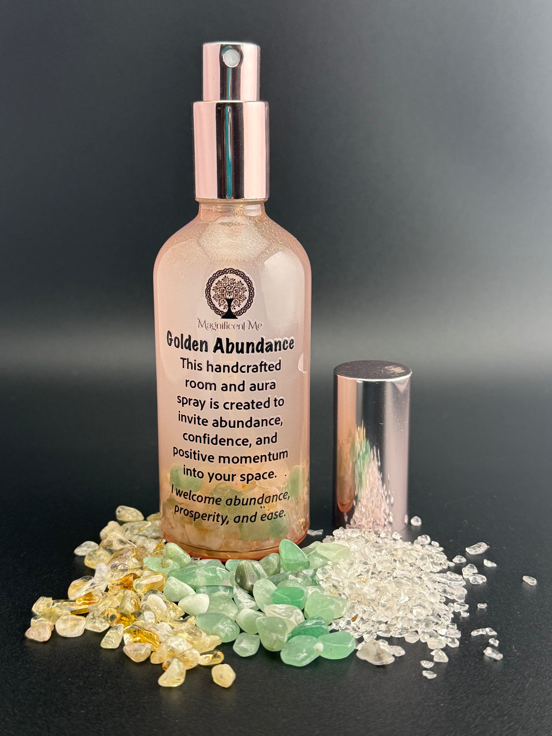 Golden Abundance Room & Aura Spray 100ml by Magnificent Me for abundance, prosperity, confidence, success, and positive energy.
