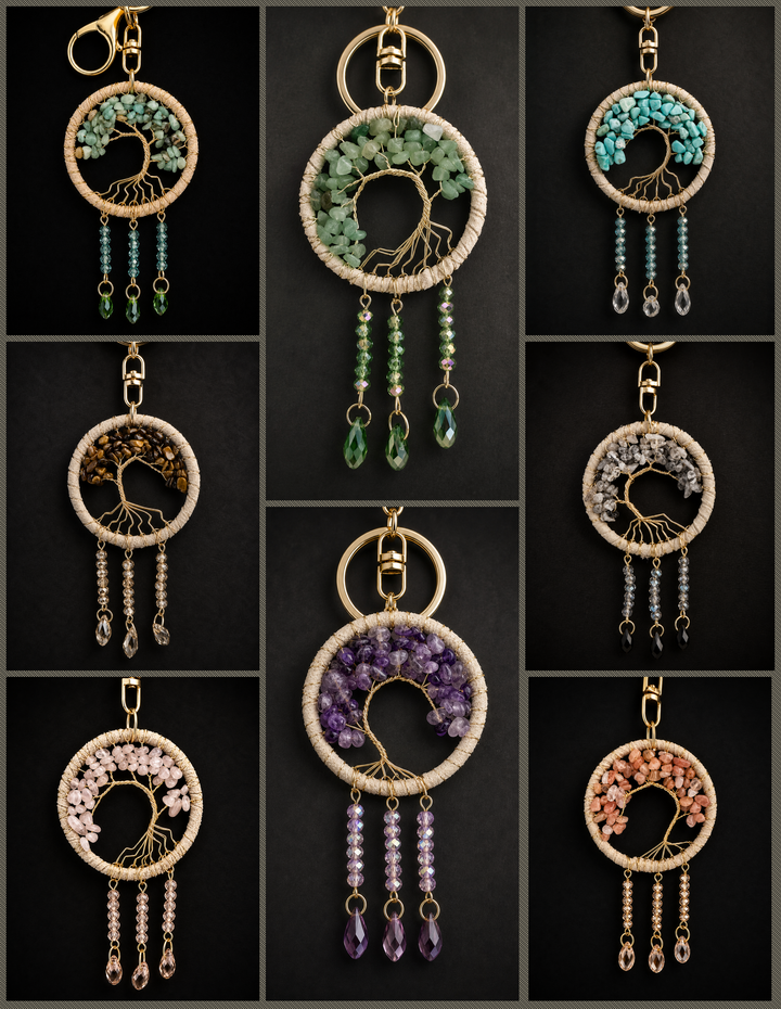 Tree of Life Crystal Keychain & Purse Charm Natural Healing Stone Energy Accessory