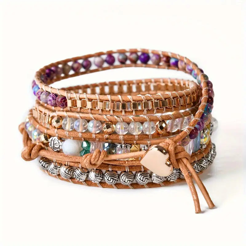 Opal Jasper Elegance 5-Layer Leather Wrap Around Bracelet